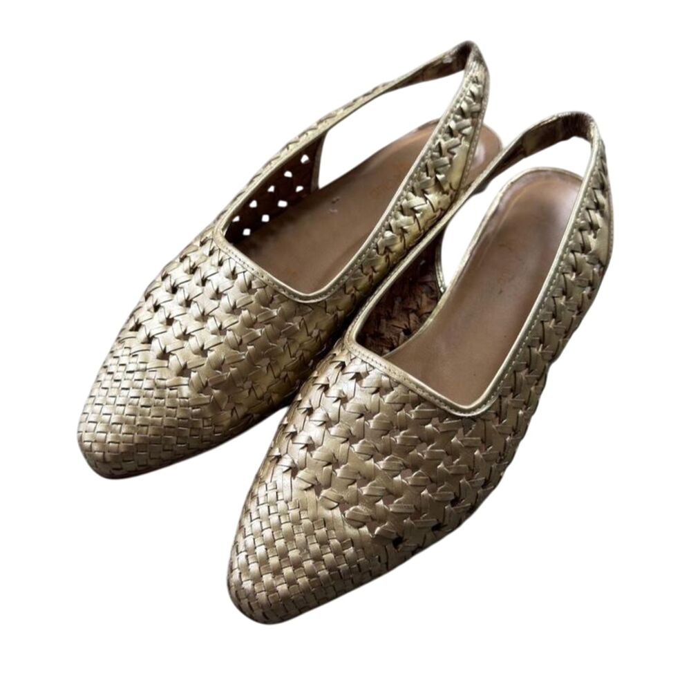 Hunt Club vintage gold woven leather slingback flats size 8